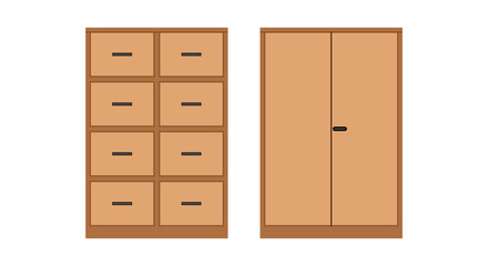 wood brown office filing  cabinet isolated on white background. vector illustration.