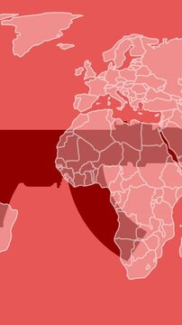 Animation of world map over assault rifle on pink background