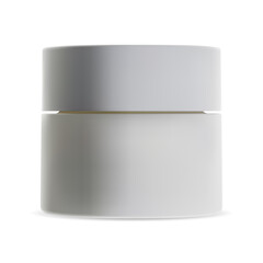 White plastic cosmetic cream jar, beauty care product template isolated illustration. Face powder round container mockup, minimalist skin butter package, realistic round box
