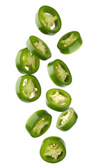 Falling Jalapeno Pepper slice, isolated on transparent background