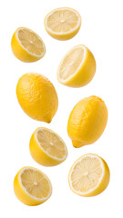 Falling lemon, isolated on transparent background