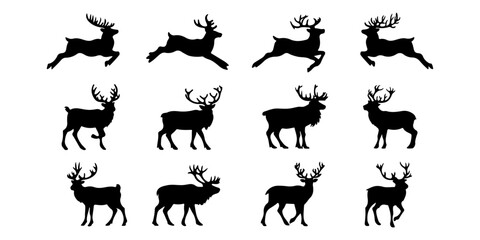 Deer silhouette vector collection of wild animal designs in black set
