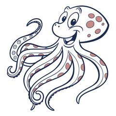 Cartoon octopus with brown spots smiles broadly and appears playful in its animated form