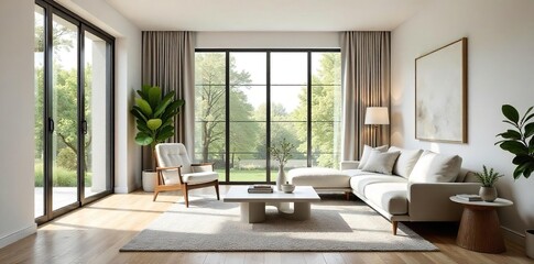 Serene Modern Living Room Natural Light, Neutral Palette, and Stylish Decor