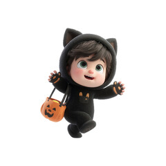 Adorable 3D Render of a Baby in a Black Cat Halloween Costume