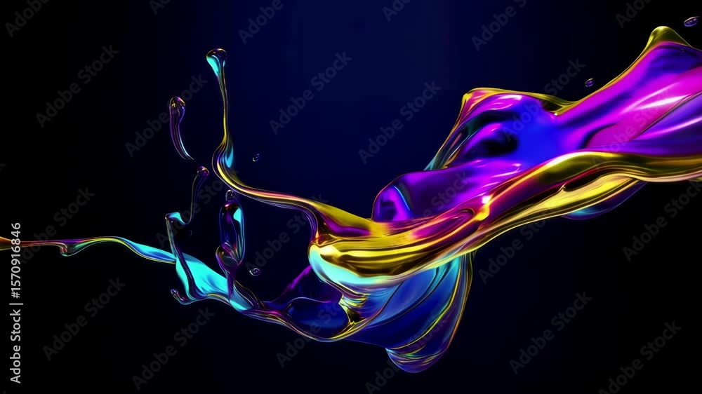 Poster vibrant, flowing liquid colors merging gracefully against a dark background, creating a dynamic visu
