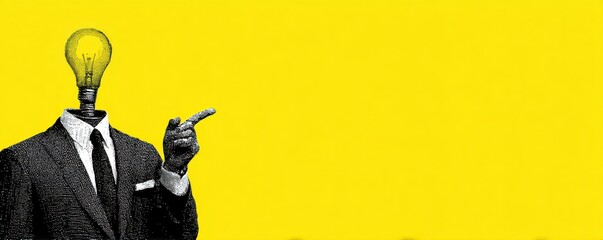 Innovative business concept illustrated with a light bulb head and pointing gesture