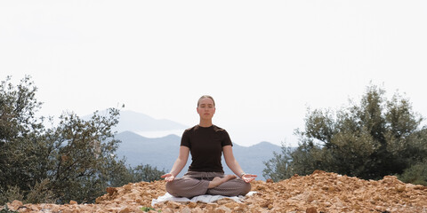 Mindful Woman Embracing Nature, Mountain Retreat, Digital Detox, Spiritual Awakening, Gen Z...