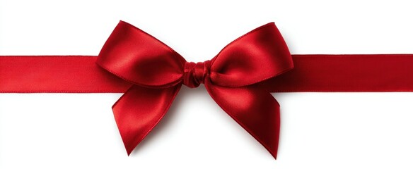 The elegant red satin bow on a luxurious ribbon for gift decoration.
