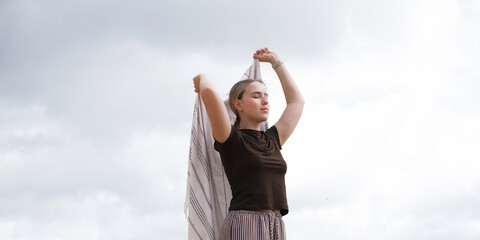 Mindful Woman Embracing Nature, Mountain Retreat, Digital Detox, Spiritual Awakening, Gen Z...