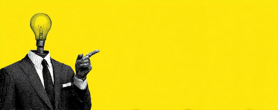Innovative business concept illustrated with a light bulb head and pointing gesture