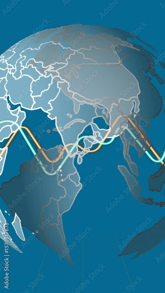 Aufkleber animation of data processing over globe on blue background