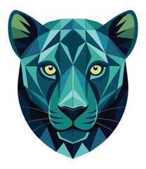 Fototapeta premium Geometric Teal Panther Face with Yellow Eyes.