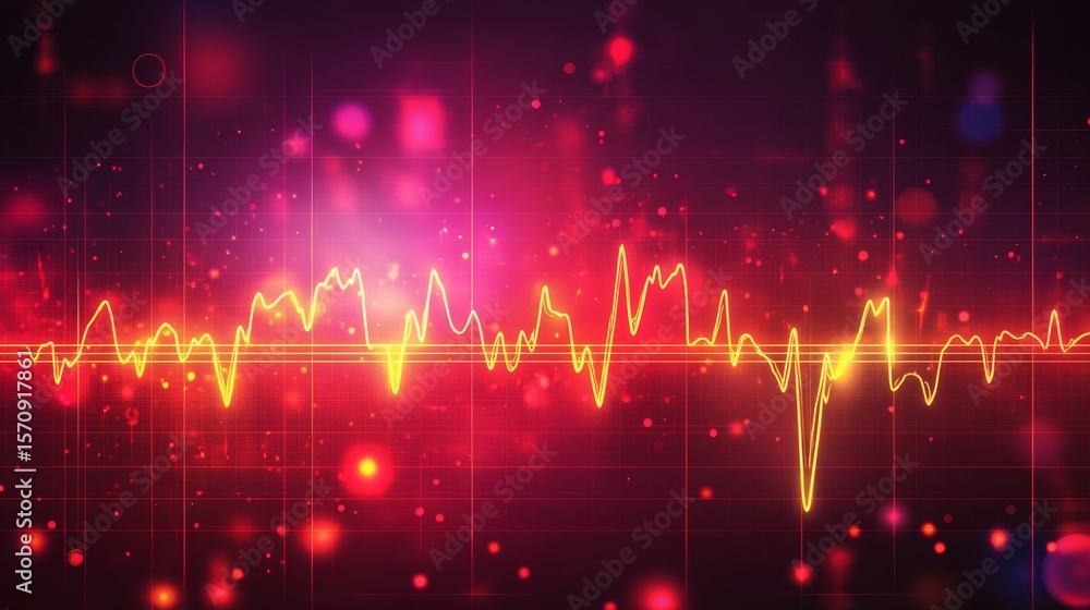 Poster dynamic electrocardiogram visualization with grid background for medical and health concepts in art