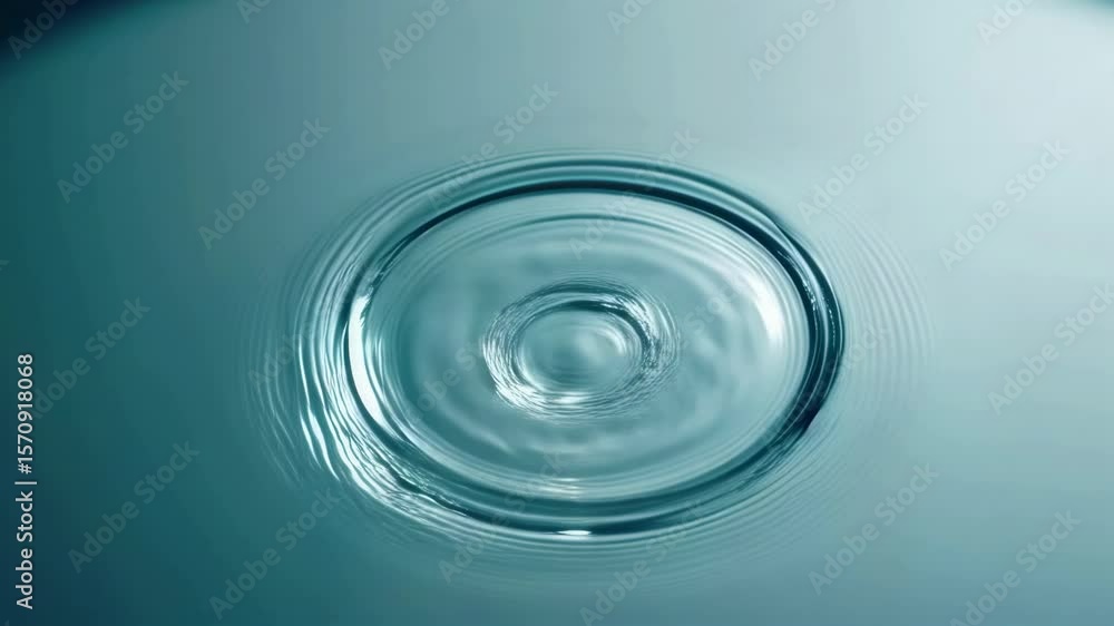 Poster close-up of water ripple effect created by a single drop falling into calm water surface with soft l