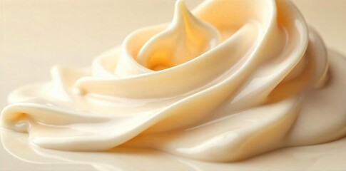 Creamy Substance Cascading Down Smooth Surface, Luxurious Flowing Texture, Beige White, Decadent Swirls, Soft Light, Gourmet, Food Photography