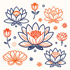 pink lotus water lily flowers set icon 