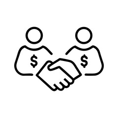 "Simple Handshake Icon Black Outline – Business Partnership, Agreement, Collaboration Symbol for Corporate Deal or Contract Success"