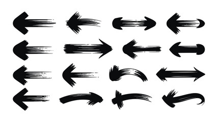 Grunge Arrow Set with Rough Brush Strokes and Paint Textures for Bold Street Art Designs, Posters, and Urban Graphics with Dynamic Directional Elements.  

