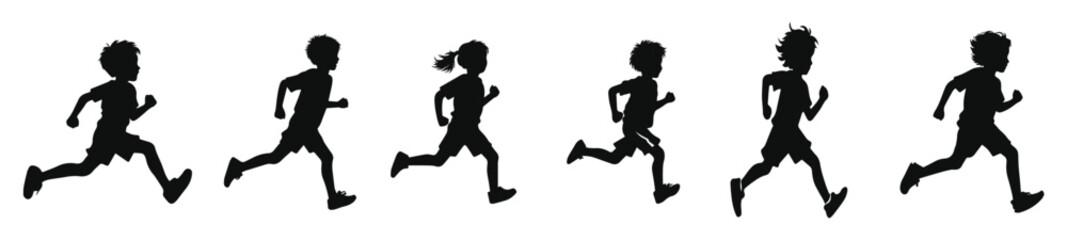 running kids silhouette vector illustration