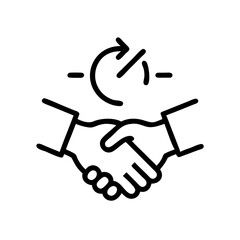 "Simple Handshake Icon Black Outline – Business Partnership, Agreement, Collaboration Symbol for Corporate Deal or Contract Success"