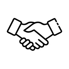"Simple Handshake Icon Black Outline – Business Partnership, Agreement, Collaboration Symbol for Corporate Deal or Contract Success"