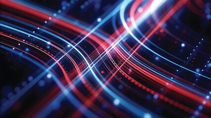 Abstract blue design with glowing circles and colorful light waves creates an energetic, bright, and vibrant background illustration
