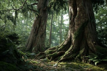 Photorealistic Ancient Forest with Giant Trees – Natural Scenic Landscape

