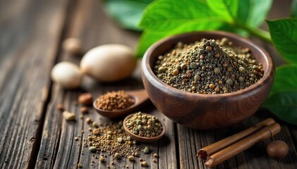 Calming Herbal Remedies Traditional Eastern Medicine Plants on Aged Wood