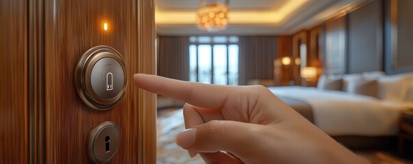 Luxury room access with a modern digital lock and elegant decor