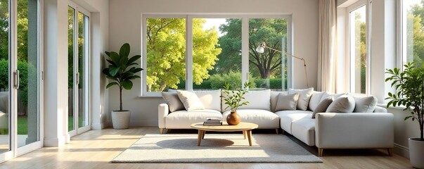 Modern Living Room with Abundant Natural Light, Perfect for Relaxation and Entertaining Guests