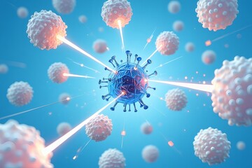 Immune System Attacking Virus Microscopic 3D Illustration of Immune Cells Targeting and Destroying a Virus