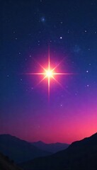 Bright Summer Star Shining Intensely in Deep Twilight Sky - Celestial Astronomy Photography