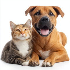 Adorable Dog and Cat Companionship , white background cut out PNG