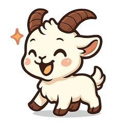 Delightful cartoon goat mascot happily trots along, full of joy