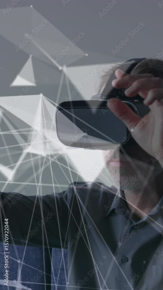 Aufkleber animation of connections and data processing over caucasian businessman using vr headset in office
