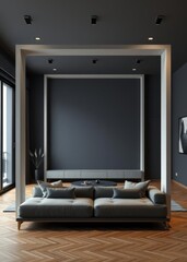 Fototapeta premium Frame mockup in modern dark home interior background generative ai Empty room interior design architecture blank design room