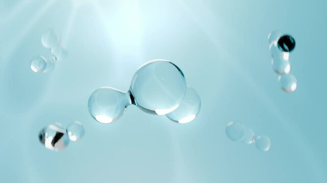 Molecule 3D Animation Render on Blue Clear Water Background 3d render