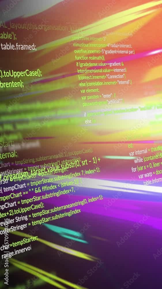 Poster programming code and data processing over colorful light streaks