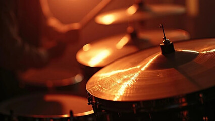 Cymbal of a drum set. Close up. 