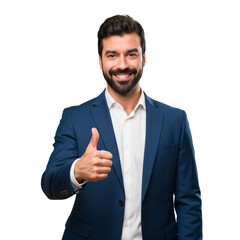 Handsome businessman showing thumbs up isolated on white or transparent background