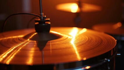 Cymbal of a drum set. Close up. 