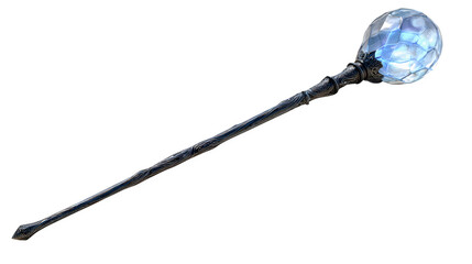 Ornate magical staff with glowing orb 3d rendered, isolated on transparent background © Rabia