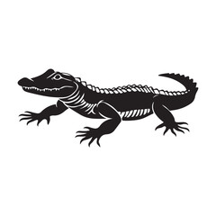 Naklejka premium Black and white drawing of a stylized alligator lurking in the waters 