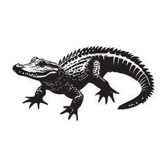 Fototapeta premium Black and white drawing of a stylized alligator lurking in the waters 