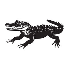 Obraz premium Black and white drawing of a stylized alligator lurking in the waters 
