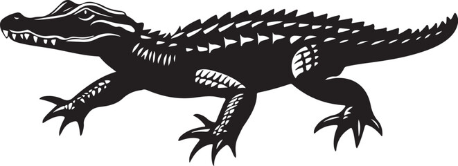 Fototapeta premium Black and white drawing of a stylized alligator lurking in the waters 