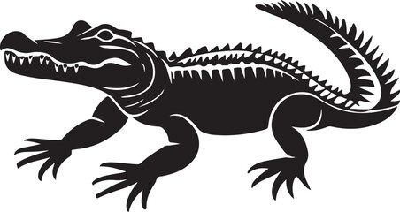 Fototapeta premium Black and white drawing of a stylized alligator lurking in the waters 