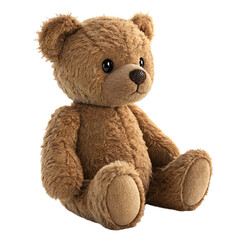 Fototapeta premium Soft brown teddy bear plush toy sitting upright, adorable stuffed animal isolated on transparent background