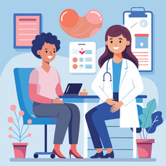 Fototapeta premium Professional healthcare team: smiling doctors and nurses in a hospital clinic, using stethoscopes and computers for patient consultation and medical care